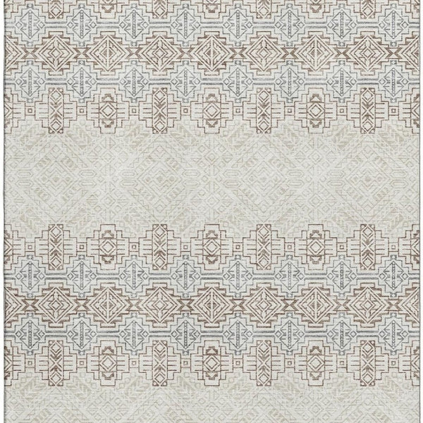 HomeRoots 9' X 12' Southwestern Washable Area Rug - Earthy Ivory, Brown & Gray, UV Protected for Families! 676727