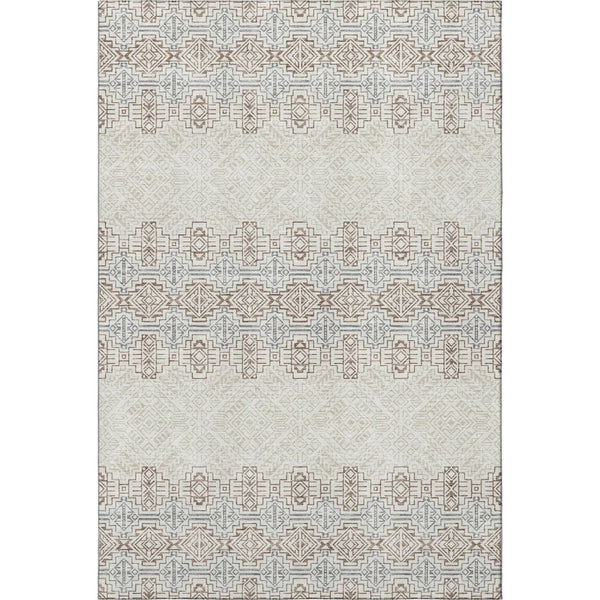 HomeRoots 9' X 12' Southwestern Washable Area Rug - Earthy Ivory, Brown & Gray, UV Protected for Families! 676727