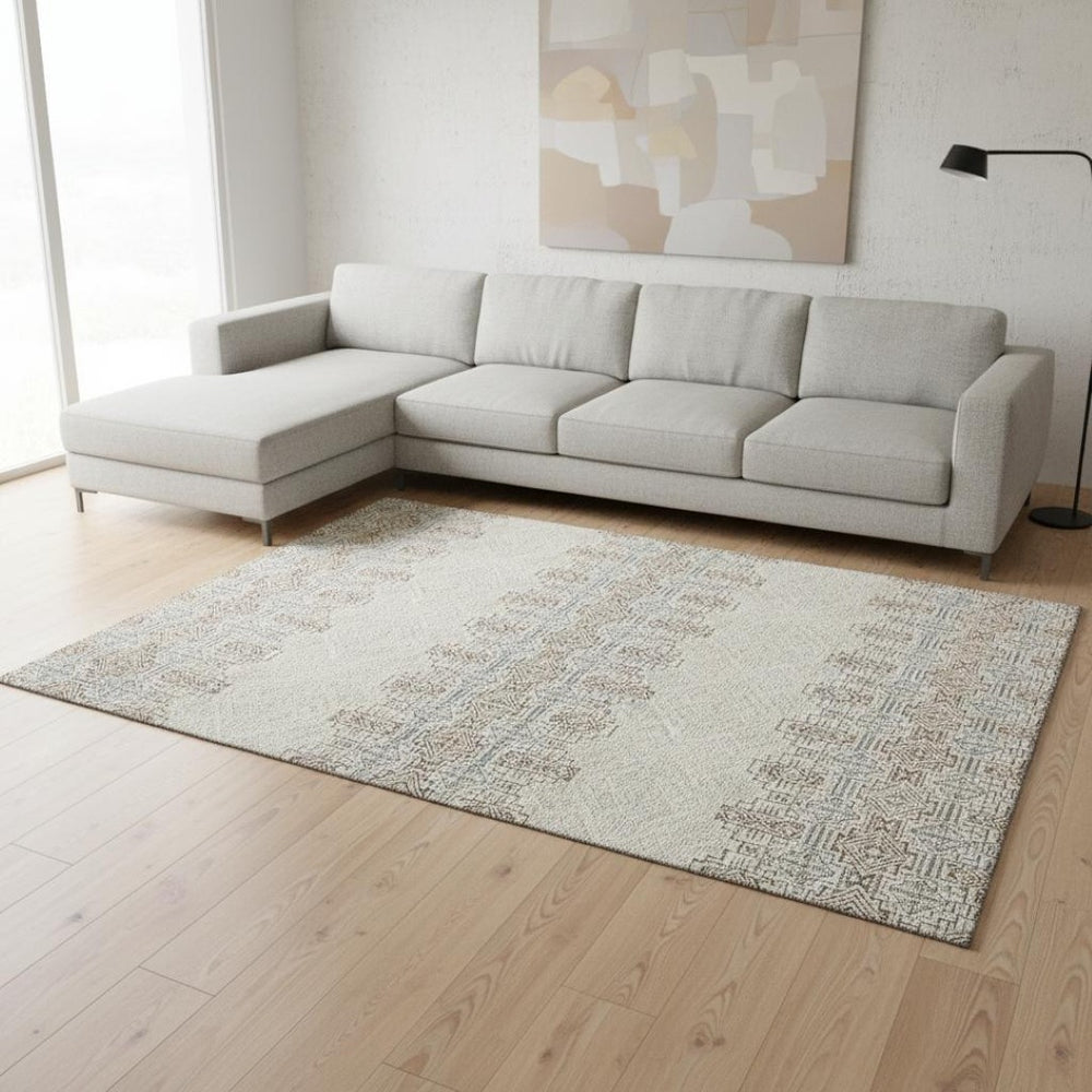 HomeRoots 10' Southwestern Area Rug in Ivory, Brown & Gray - Durable, Stain-Resistant with UV Protection 676728