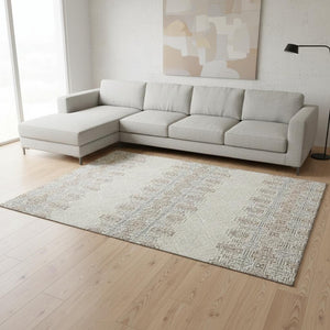 HomeRoots 10' Southwestern Area Rug in Ivory, Brown & Gray - Durable, Stain-Resistant with UV Protection 676728