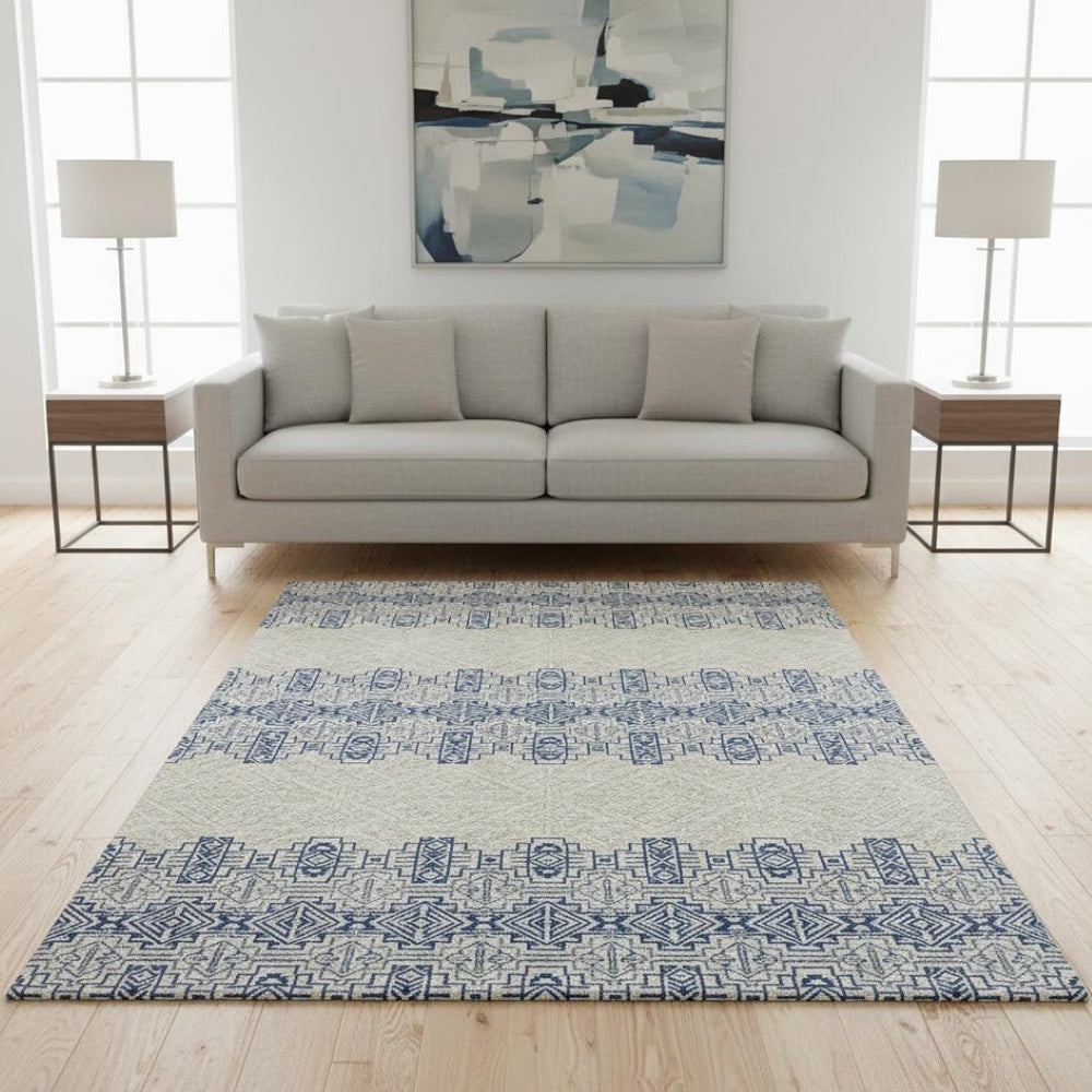 HomeRoots 5' X 8' Southwestern Area Rug in Navy Blue & Ivory - Washable, UV Protected, Durable & Stylish! 676730