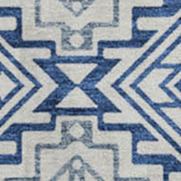 HomeRoots 8' Navy Blue and Ivory Southwestern Round Rug - Durable, Washable, UV Protected for Family Homes 676731