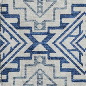 HomeRoots 8' Navy Blue and Ivory Southwestern Round Rug - Durable, Washable, UV Protected for Family Homes 676731