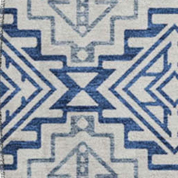 HomeRoots 8' Navy Blue and Ivory Southwestern Round Rug - Durable, Washable, UV Protected for Family Homes 676731