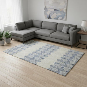 HomeRoots 8' X 10' Navy Blue & Ivory Southwestern Washable Area Rug with UV Protection for Easy Care & Style 676732