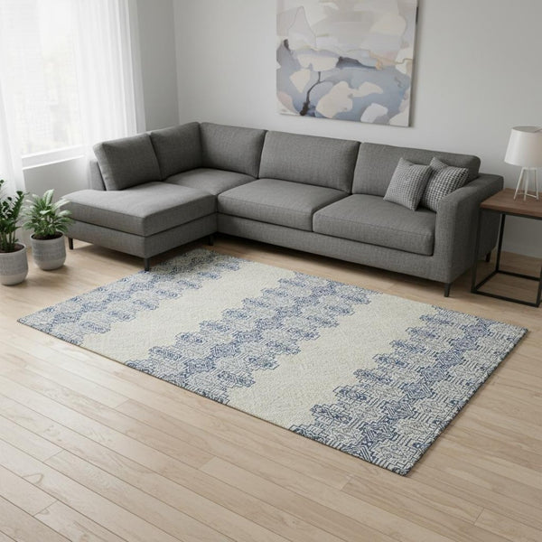HomeRoots 8' X 10' Navy Blue & Ivory Southwestern Washable Area Rug with UV Protection for Easy Care & Style 676732