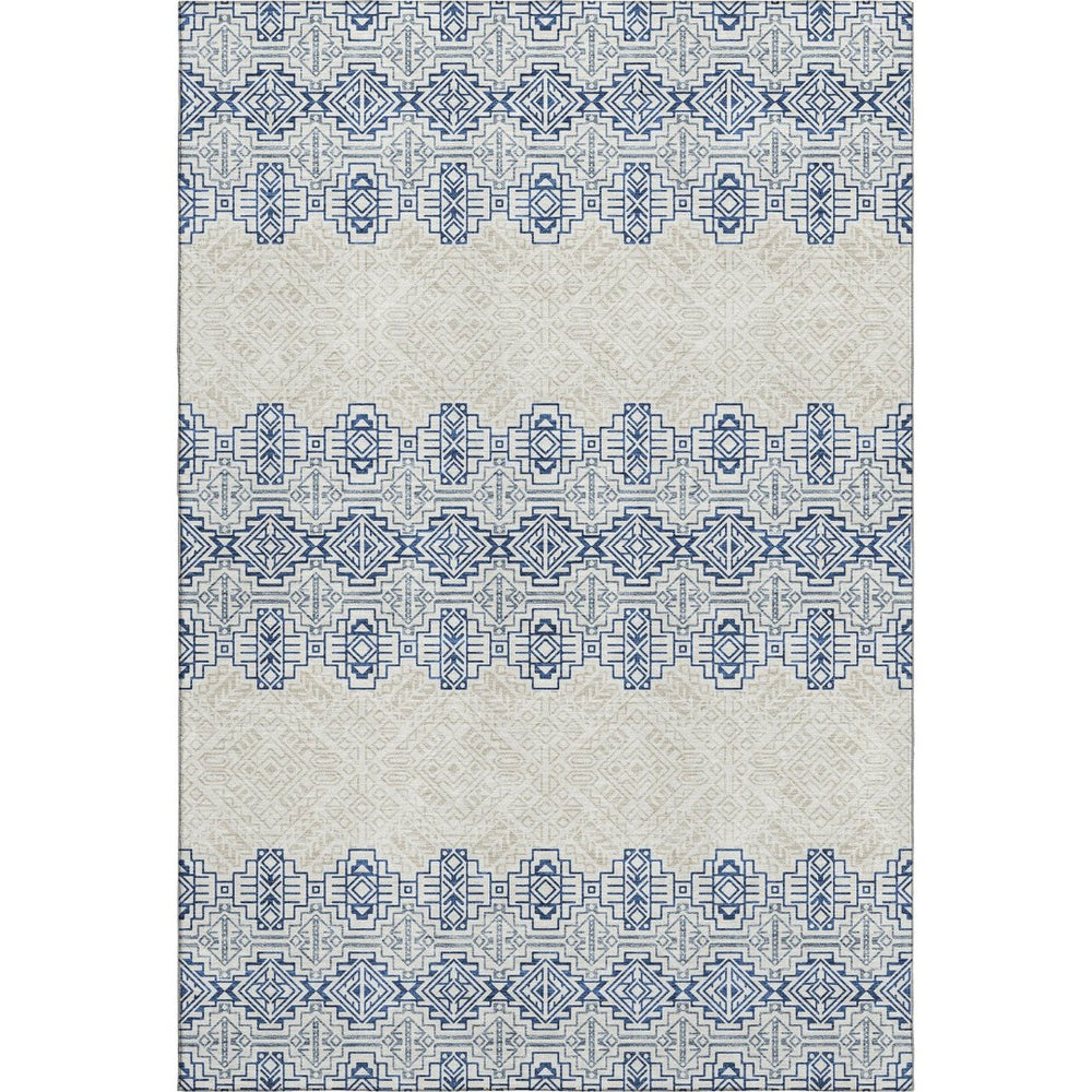HomeRoots 8' X 10' Navy Blue & Ivory Southwestern Washable Area Rug with UV Protection for Easy Care & Style 676732