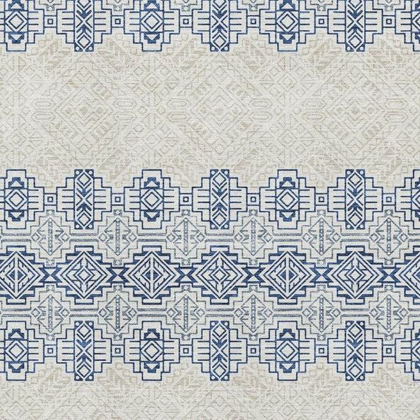 HomeRoots 8' X 10' Navy Blue & Ivory Southwestern Washable Area Rug with UV Protection for Easy Care & Style 676732