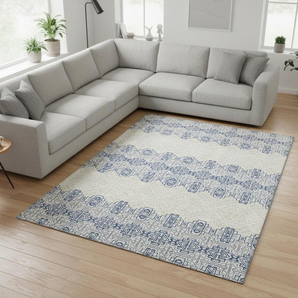 HomeRoots 9' X 12' Navy Blue Southwestern Area Rug - Washable, UV Protected, Stylish & Durable for Any Room 676733