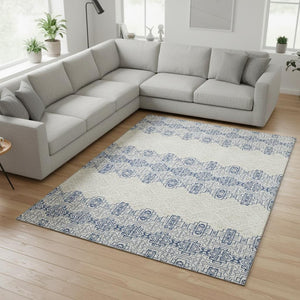 HomeRoots 9' X 12' Navy Blue Southwestern Area Rug - Washable, UV Protected, Stylish & Durable for Any Room 676733
