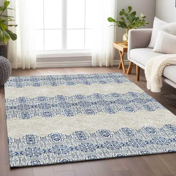 HomeRoots 9' X 12' Navy Blue Southwestern Area Rug - Washable, UV Protected, Stylish & Durable for Any Room 676733
