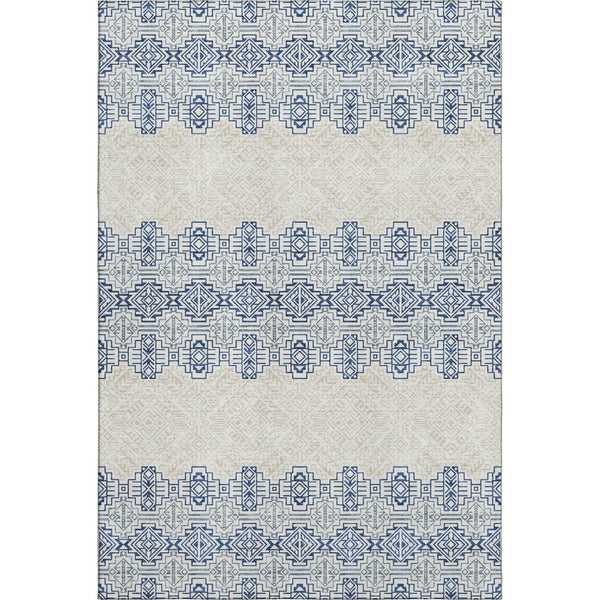 HomeRoots 9' X 12' Navy Blue Southwestern Area Rug - Washable, UV Protected, Stylish & Durable for Any Room 676733