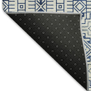 HomeRoots 9' X 12' Navy Blue Southwestern Area Rug - Washable, UV Protected, Stylish & Durable for Any Room 676733