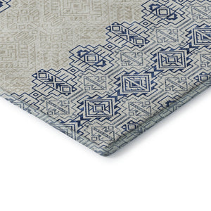HomeRoots 9' X 12' Navy Blue Southwestern Area Rug - Washable, UV Protected, Stylish & Durable for Any Room 676733