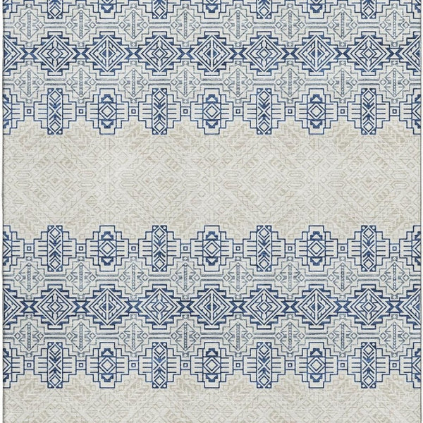 HomeRoots 9' X 12' Navy Blue Southwestern Area Rug - Washable, UV Protected, Stylish & Durable for Any Room 676733
