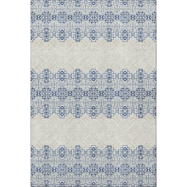 HomeRoots 9' X 12' Navy Blue Southwestern Area Rug - Washable, UV Protected, Stylish & Durable for Any Room 676733