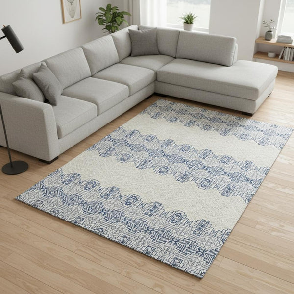 HomeRoots 10' X 14' Navy Blue & Ivory Southwestern Area Rug - Durable, Washable, UV-Protected for Family Spaces 676734