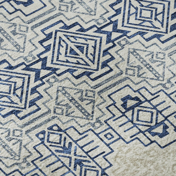 HomeRoots 10' X 14' Navy Blue & Ivory Southwestern Area Rug - Durable, Washable, UV-Protected for Family Spaces 676734