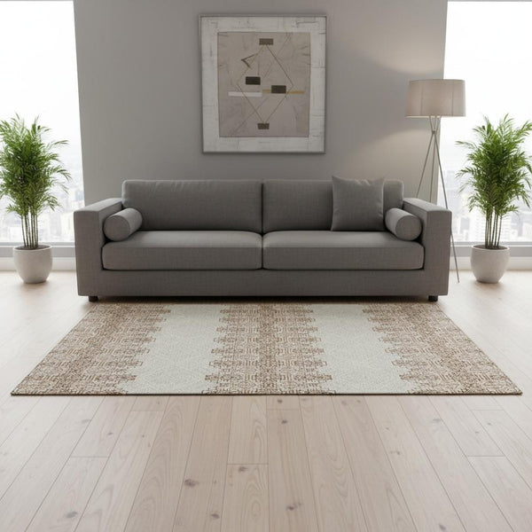HomeRoots 5' X 8' Southwestern Area Rug in Rust and Ivory - Washable, UV-Protected, Pet-Friendly Design 676736