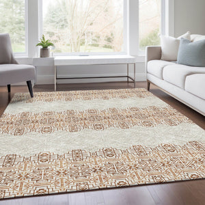HomeRoots 5' X 8' Southwestern Area Rug in Rust and Ivory - Washable, UV-Protected, Pet-Friendly Design 676736