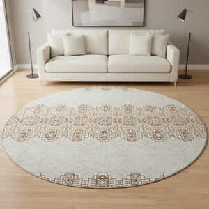HomeRoots 8' Southwestern Round Rug in Rust & Ivory - Washable, UV Protected, Durable for Homes with Kids & Pets 676737