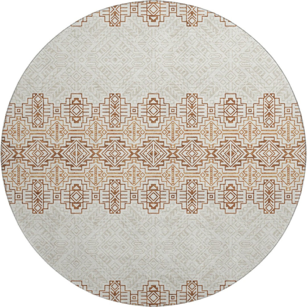HomeRoots 8' Southwestern Round Rug in Rust & Ivory - Washable, UV Protected, Durable for Homes with Kids & Pets 676737