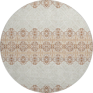 HomeRoots 8' Southwestern Round Rug in Rust & Ivory - Washable, UV Protected, Durable for Homes with Kids & Pets 676737