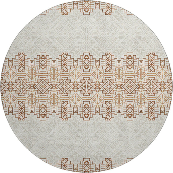 HomeRoots 8' Southwestern Round Rug in Rust & Ivory - Washable, UV Protected, Durable for Homes with Kids & Pets 676737