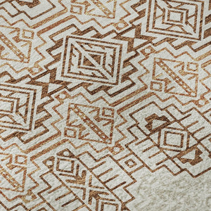 HomeRoots 8' Southwestern Round Rug in Rust & Ivory - Washable, UV Protected, Durable for Homes with Kids & Pets 676737