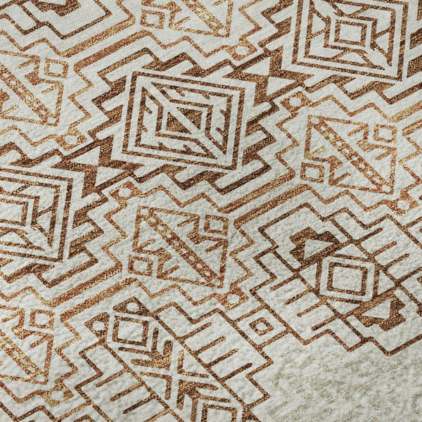 HomeRoots 8' Southwestern Round Rug in Rust & Ivory - Washable, UV Protected, Durable for Homes with Kids & Pets 676737