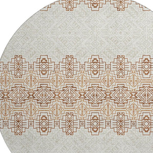 HomeRoots 8' Southwestern Round Rug in Rust & Ivory - Washable, UV Protected, Durable for Homes with Kids & Pets 676737