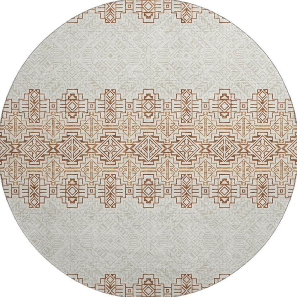 HomeRoots 8' Southwestern Round Rug in Rust & Ivory - Washable, UV Protected, Durable for Homes with Kids & Pets 676737