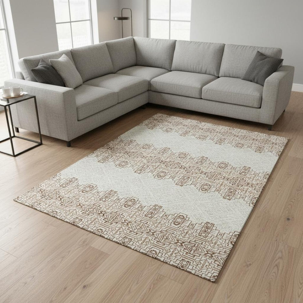 HomeRoots 8' X 10' Southwestern Washable Area Rug - Durable Rust & Ivory Design with UV Protection for Homes 676738