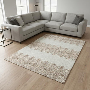HomeRoots 8' X 10' Southwestern Washable Area Rug - Durable Rust & Ivory Design with UV Protection for Homes 676738