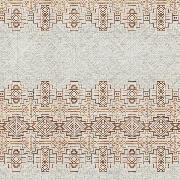 HomeRoots 8' X 10' Southwestern Washable Area Rug - Durable Rust & Ivory Design with UV Protection for Homes 676738
