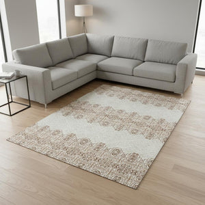 HomeRoots 9' X 12' Southwestern Washable Area Rug - Durable Rust & Ivory Design with UV Protection & Easy Care 676739