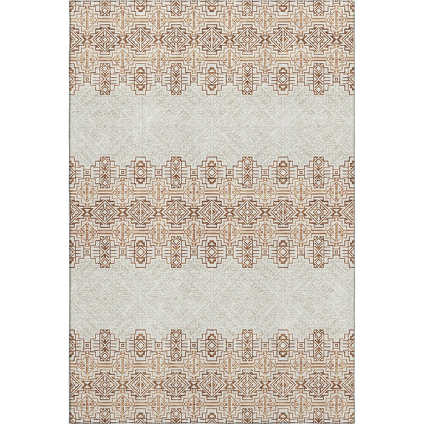 HomeRoots 9' X 12' Southwestern Washable Area Rug - Durable Rust & Ivory Design with UV Protection & Easy Care 676739