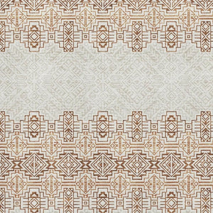 HomeRoots 9' X 12' Southwestern Washable Area Rug - Durable Rust & Ivory Design with UV Protection & Easy Care 676739