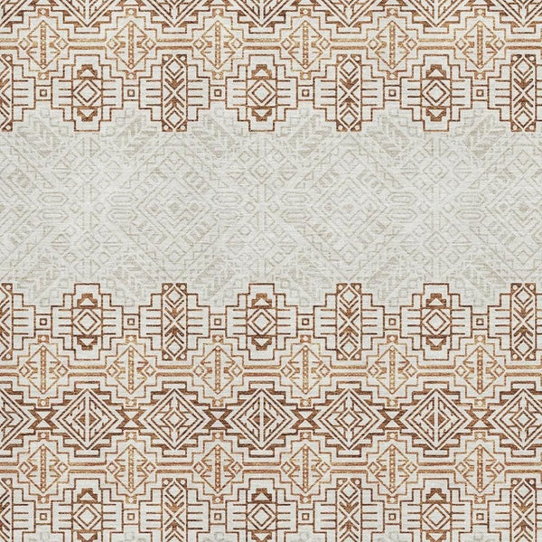 HomeRoots 9' X 12' Southwestern Washable Area Rug - Durable Rust & Ivory Design with UV Protection & Easy Care 676739