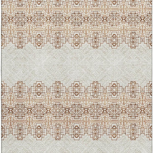 HomeRoots 9' X 12' Southwestern Washable Area Rug - Durable Rust & Ivory Design with UV Protection & Easy Care 676739