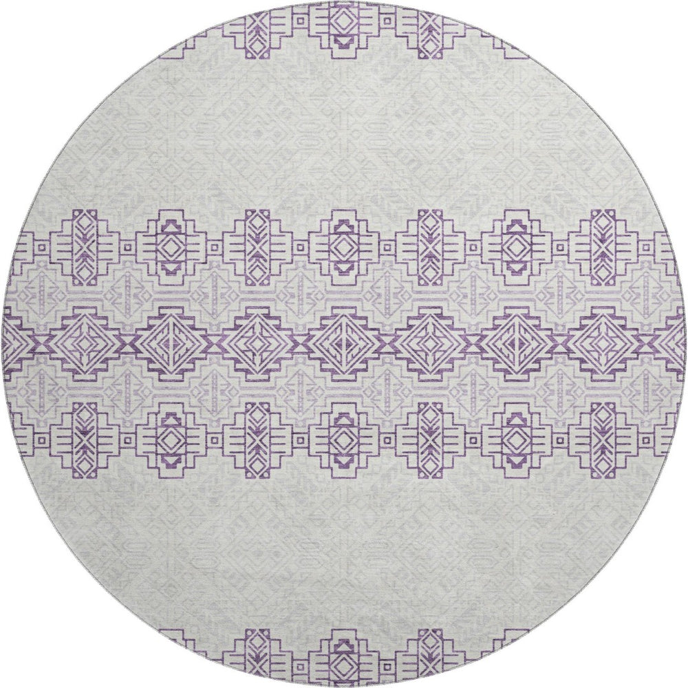 HomeRoots 8' Purple And Ivory Southwestern Round Rug – Washable, UV-Protected, Stylish for Indoors & Outdoors! 676743