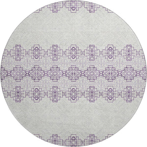 HomeRoots 8' Purple And Ivory Southwestern Round Rug – Washable, UV-Protected, Stylish for Indoors & Outdoors! 676743