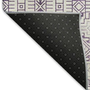 HomeRoots 8' Purple And Ivory Southwestern Round Rug – Washable, UV-Protected, Stylish for Indoors & Outdoors! 676743
