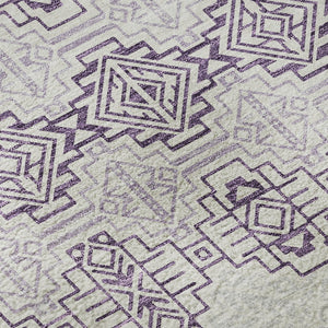 HomeRoots 8' Purple And Ivory Southwestern Round Rug – Washable, UV-Protected, Stylish for Indoors & Outdoors! 676743