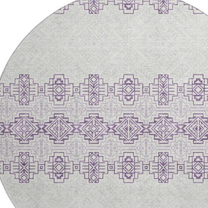 HomeRoots 8' Purple And Ivory Southwestern Round Rug – Washable, UV-Protected, Stylish for Indoors & Outdoors! 676743