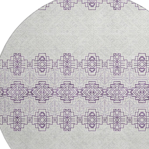 HomeRoots 8' Purple And Ivory Southwestern Round Rug – Washable, UV-Protected, Stylish for Indoors & Outdoors! 676743