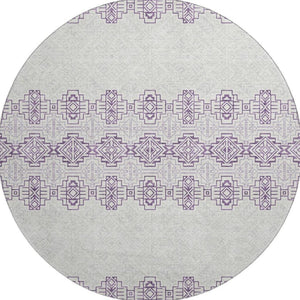 HomeRoots 8' Purple And Ivory Southwestern Round Rug – Washable, UV-Protected, Stylish for Indoors & Outdoors! 676743