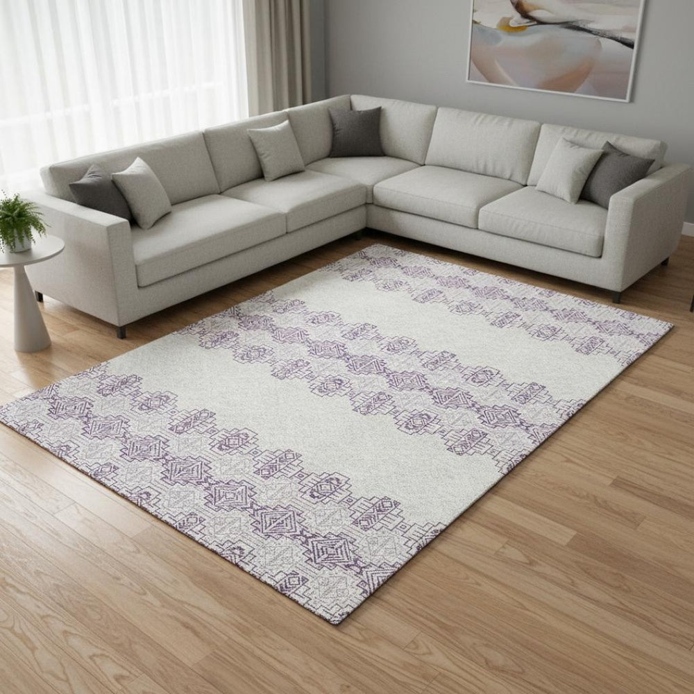HomeRoots 8' X 10' Southwestern Purple and Ivory Washable Area Rug with UV Protection for Home Durability 676744