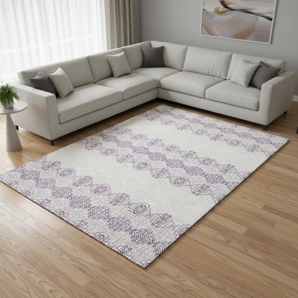 HomeRoots 8' X 10' Southwestern Purple and Ivory Washable Area Rug with UV Protection for Home Durability 676744