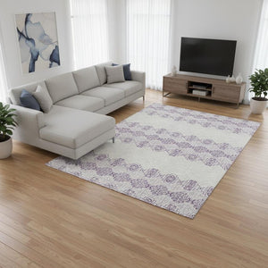 HomeRoots 9' X 12' Southwestern Washable Area Rug in Purple & Ivory - Durable, UV-Protected, Timeless Style! 676745